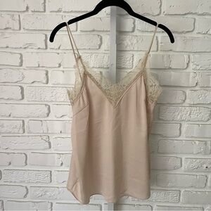 H&M Satin Lace Trim Cami Tank Top Nude Blush Beige Size 2